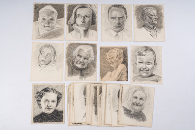 &Eacute;cole belge: Vaste collection d'esquisses de portraits et un carnet de croquis, techniques mixtes sur papier, 20&egrave;me si&egrave;cle