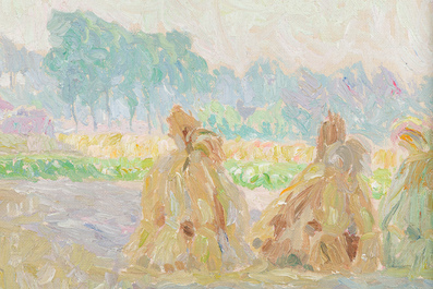 Gustave De Smet (1877-1943): Paysage d'&eacute;t&eacute; avec meules de foin, huile sur toile