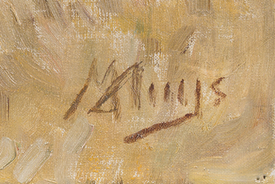 Modest Huys (1874-1932): Landscape with farmers at work, oil on canvas
