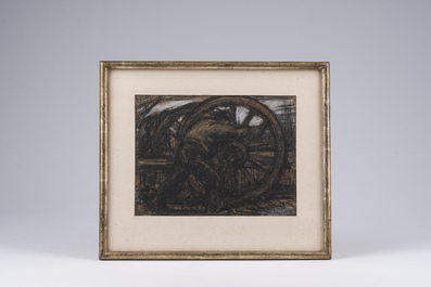 Eugeen Van Mieghem (1875-1930): Le dur labeur, fusain et pastel sur papier