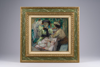 Georges Rogy (1897-1981) : Deux dames &agrave; l'heure du th&eacute;, huile sur toile