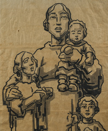 Alfred Ost (1884-1945): Mother with her three children, Chinese ink and wash on paper