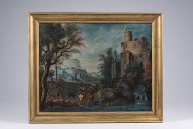 &Eacute;cole autrichienne: La chasse au faucon, huile sur toile, 18&egrave;me si&egrave;cle