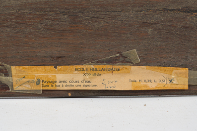 Jan Frederick van Deventer (1822-1889, &agrave; la mani&egrave;re de): Paysage fluvial anim&eacute;, huile sur panneau, 19&egrave;me si&egrave;cle