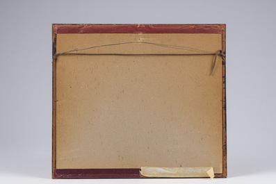 Eugeen Van Mieghem (1875-1930): Vie de famille avec l'activit&eacute; portuaire en arri&egrave;re-plan, fusain et pastel sur papier