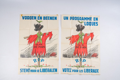 Quatre affiches &eacute;lectorales du parti lib&eacute;ral, lith. Delplace-Koch &amp; Cie, J. De Gr&egrave;ve &amp; Cie et O. De Rycker, dat&eacute; 1936