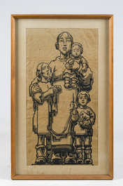 Alfred Ost (1884-1945): Mother with her three children, Chinese ink and wash on paper
