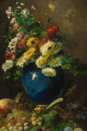 Auguste Velghe (1831-1912): Two still lifes with fruit and flowers, oil on canvas