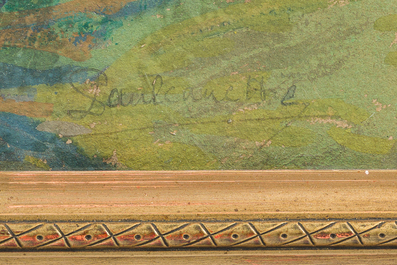 Paul Cauchie (1875-1952): Vue de village, techniques mixtes sur papier