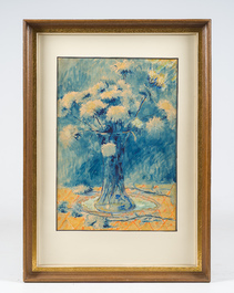 Prosper De Troyer (1880-1961): Nature morte au vase de fleurs, aquarelle sur papier