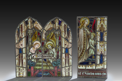 Quatre vitraux &agrave; d&eacute;cor de repr&eacute;sentations religieuses, 19&egrave;me si&egrave;cle