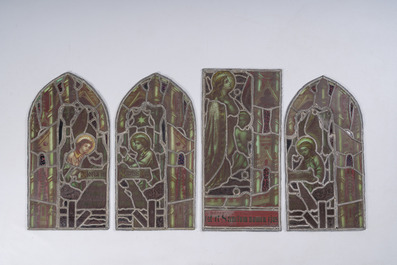 Quatre vitraux &agrave; d&eacute;cor de repr&eacute;sentations religieuses, 19&egrave;me si&egrave;cle