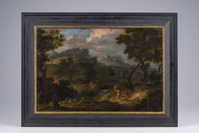 Pieter van Bloemen (1657-1720, entourage de): Paysage anim&eacute;, huile sur toile, vers 1700