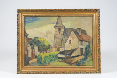 Paul Cauchie (1875-1952): Vue de village, techniques mixtes sur papier