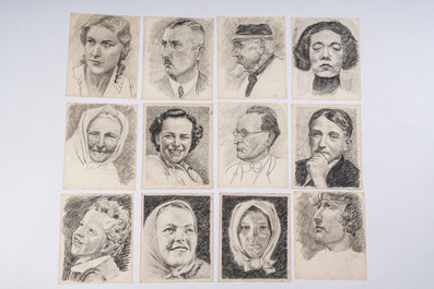 &Eacute;cole belge: Vaste collection d'esquisses de portraits et un carnet de croquis, techniques mixtes sur papier, 20&egrave;me si&egrave;cle