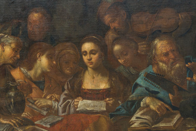 &Eacute;cole italienne: La troupe musicale, huile sur toile, 17&egrave;me si&egrave;cle