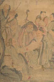 Ecole chinoise: Les Sept Sages de la For&ecirc;t de Bambous, encre et couleurs sur papier, 19&egrave;me si&egrave;cle