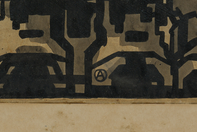 Alfred Ost (1884-1945): Mother with her three children, Chinese ink and wash on paper