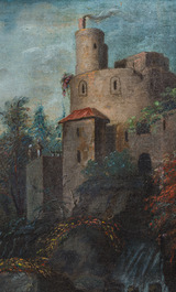 &Eacute;cole autrichienne: La chasse au faucon, huile sur toile, 18&egrave;me si&egrave;cle