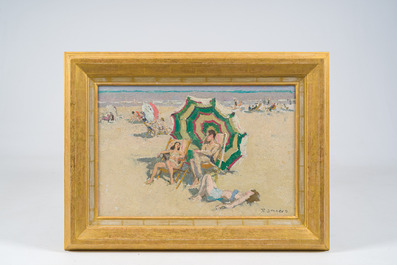 Frans Smeers (1873-1960): 'Plage de la Panne', huile sur toile