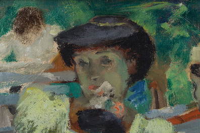 Georges Rogy (1897-1981) : Deux dames &agrave; l'heure du th&eacute;, huile sur toile