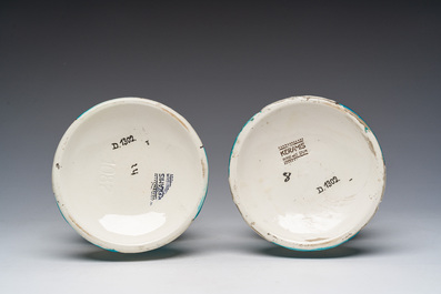 Paire de vases Art D&eacute;co en forme de pagode &agrave; d&eacute;cor g&eacute;om&eacute;trique, Boch K&eacute;ramis, La Louvi&egrave;re, Charles Catteau, vers 1929