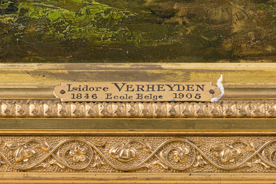 Isidore Verheyden (1846-1905): Vue anim&eacute;e d'une ferme, huile sur panneau