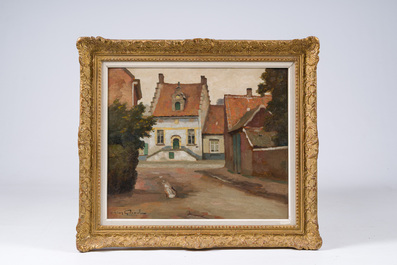 Victor Olivier Gilsoul (1867-1939): L'ancien h&ocirc;tel de ville de Wichelen, huile sur board
