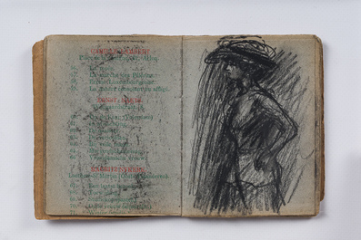 Eugeen Van Mieghem (1875-1930): Carnet de croquis avec des sc&egrave;nes de la vie quotidienne &agrave; Anvers, fusain et pastel, dat&eacute; 22 et 23 ao&ucirc;t 1901