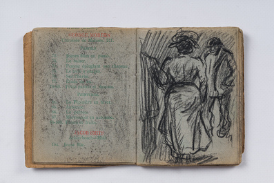 Eugeen Van Mieghem (1875-1930): Carnet de croquis avec des sc&egrave;nes de la vie quotidienne &agrave; Anvers, fusain et pastel, dat&eacute; 22 et 23 ao&ucirc;t 1901
