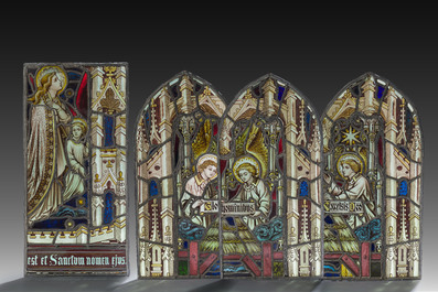 Quatre vitraux &agrave; d&eacute;cor de repr&eacute;sentations religieuses, 19&egrave;me si&egrave;cle