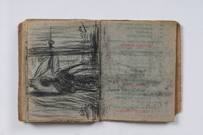 Eugeen Van Mieghem (1875-1930): Carnet de croquis avec des sc&egrave;nes de la vie quotidienne &agrave; Anvers, fusain et pastel, dat&eacute; 22 et 23 ao&ucirc;t 1901