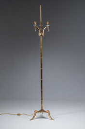 Lampadaire de type faux bambou &agrave; trois lumi&egrave;res en cuivre, Maison Jansen, France, troisi&egrave;me quart du 20&egrave;me si&egrave;cle