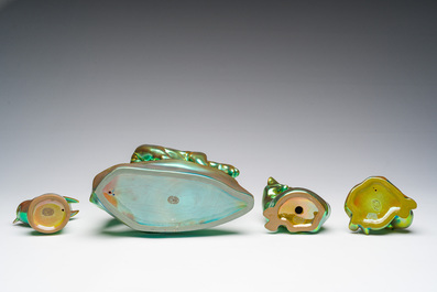 Collection vari&eacute;e d'animaux, de figures et de monuments &agrave; gla&ccedil;ure &eacute;osine, Zsolnay Pecs, Hongrie, 20&egrave;me si&egrave;cle