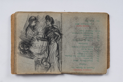Eugeen Van Mieghem (1875-1930): Carnet de croquis avec des sc&egrave;nes de la vie quotidienne &agrave; Anvers, fusain et pastel, dat&eacute; 22 et 23 ao&ucirc;t 1901
