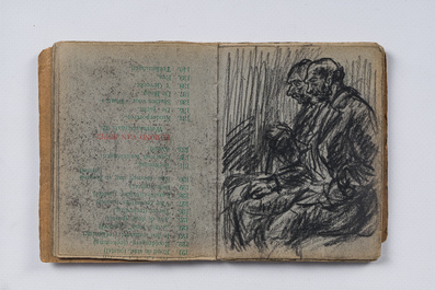 Eugeen Van Mieghem (1875-1930): Carnet de croquis avec des sc&egrave;nes de la vie quotidienne &agrave; Anvers, fusain et pastel, dat&eacute; 22 et 23 ao&ucirc;t 1901