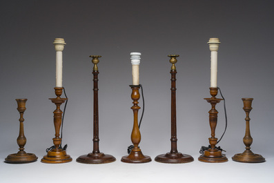 Sept chandeliers en bois, dont trois sont mont&eacute;s en lampes, Angleterre, 19&egrave;me si&egrave;cle