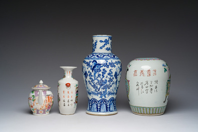 Collection vari&eacute;e en porcelaine de Chine bleu, blanc et famille rose, Qianlong et post&eacute;rieur