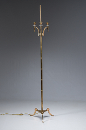 Lampadaire de type faux bambou &agrave; trois lumi&egrave;res en cuivre, Maison Jansen, France, troisi&egrave;me quart du 20&egrave;me si&egrave;cle