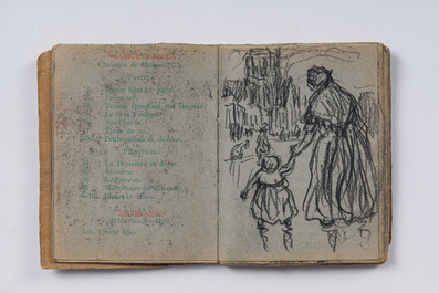 Eugeen Van Mieghem (1875-1930): Carnet de croquis avec des sc&egrave;nes de la vie quotidienne &agrave; Anvers, fusain et pastel, dat&eacute; 22 et 23 ao&ucirc;t 1901