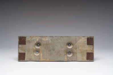 French school: A brown patinated bronze Art Deco sculpture of a doe on a Marmo Portoro marble base, ca. 1920