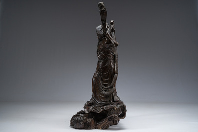 Grand figure d'un immortel en bois sculpt&eacute;, Meiji, 19&egrave;me/20&egrave;me si&egrave;cle