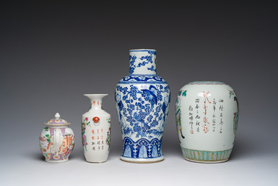 Collection vari&eacute;e en porcelaine de Chine bleu, blanc et famille rose, Qianlong et post&eacute;rieur