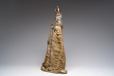 Groupe en bois sculpt&eacute; et polychrome repr&eacute;sentant Sainte Anne trinitaire recouvert de tissu, Espagne, fin du 18&egrave;me si&egrave;cle