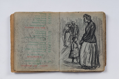 Eugeen Van Mieghem (1875-1930): Carnet de croquis avec des sc&egrave;nes de la vie quotidienne &agrave; Anvers, fusain et pastel, dat&eacute; 22 et 23 ao&ucirc;t 1901
