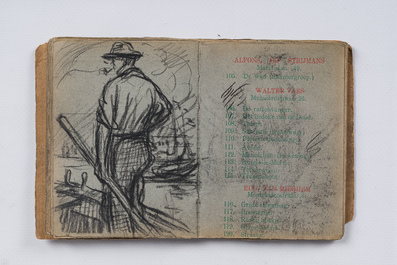 Eugeen Van Mieghem (1875-1930): Carnet de croquis avec des sc&egrave;nes de la vie quotidienne &agrave; Anvers, fusain et pastel, dat&eacute; 22 et 23 ao&ucirc;t 1901