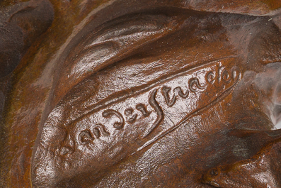 Georges Van der Straeten (1856-1928): A bust of a lady, brown patinated bronze &amp; Reinhold B&ouml;ltzig (1863-1939): 'Fruchtsammlerin', alabaster