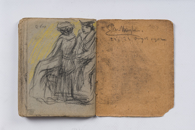 Eugeen Van Mieghem (1875-1930): Carnet de croquis avec des sc&egrave;nes de la vie quotidienne &agrave; Anvers, fusain et pastel, dat&eacute; 22 et 23 ao&ucirc;t 1901