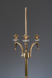 Lampadaire de type faux bambou &agrave; trois lumi&egrave;res en cuivre, Maison Jansen, France, troisi&egrave;me quart du 20&egrave;me si&egrave;cle