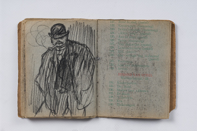 Eugeen Van Mieghem (1875-1930): Carnet de croquis avec des sc&egrave;nes de la vie quotidienne &agrave; Anvers, fusain et pastel, dat&eacute; 22 et 23 ao&ucirc;t 1901